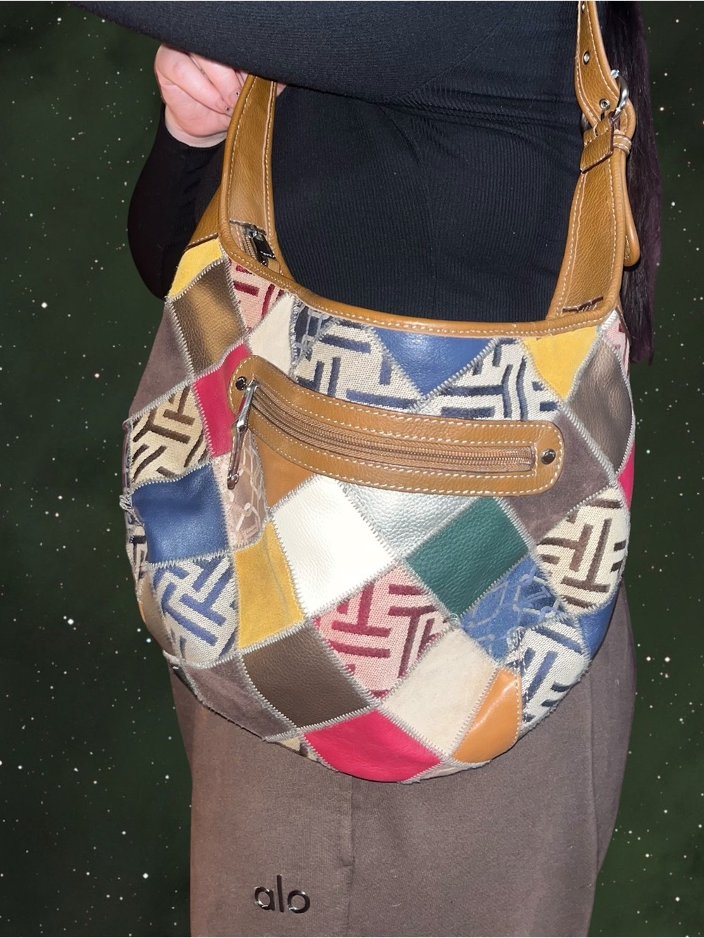 Vintage Y2K Tignanello Multicolor Patchwork Leather Hobo Bag